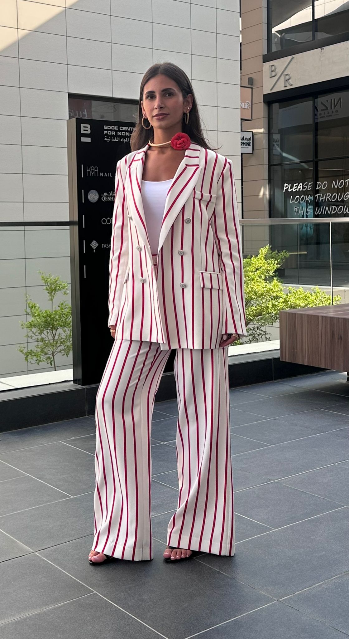 53-5004 Wide Leg Red Striped Pants - Brown Loft