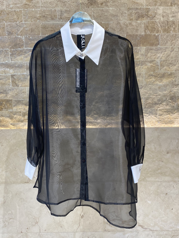 8401.3014  Long Back Oversized Tulle Shirt قميص تول كبير الحجم بظهر طويل