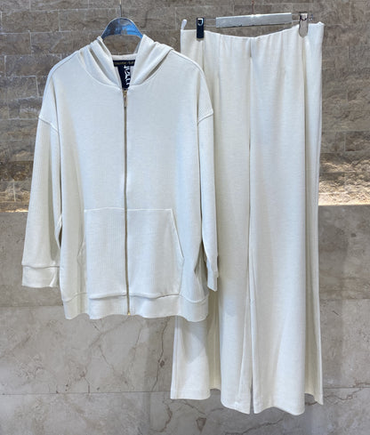 8401.4044/2041 Hoodie Ribbed Jacket and Wide Leg Ribbed Pants - Brown Loft