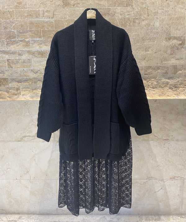 8401.5014 Shawl Collared Long Knit Cardigan كارديجان طويل محبوك بياقة شال