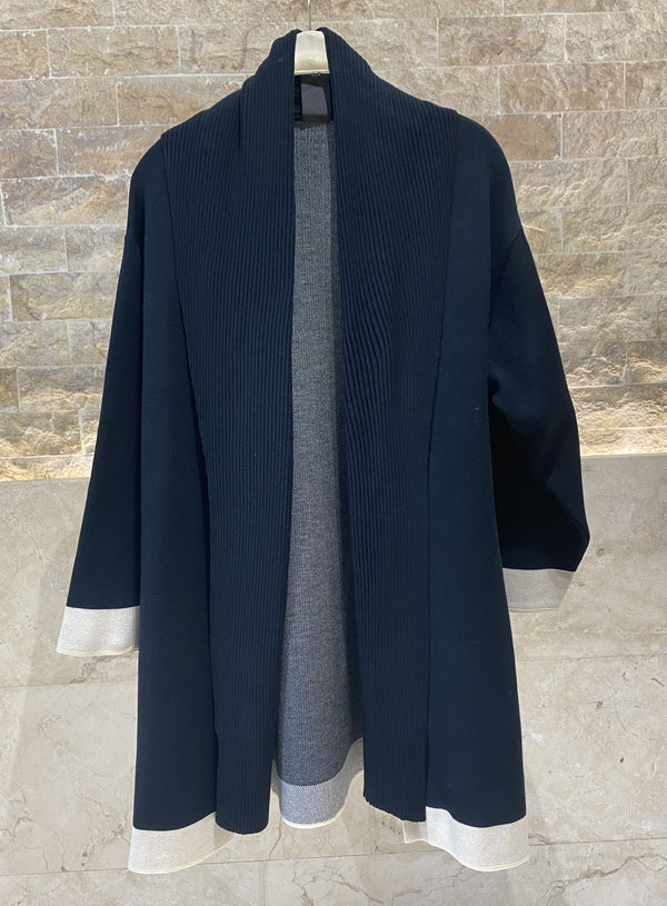 8401.5048 Shawl Collared Two Tone Knit Cardigan كارديجان محبوك ذو لونين بياقة شال