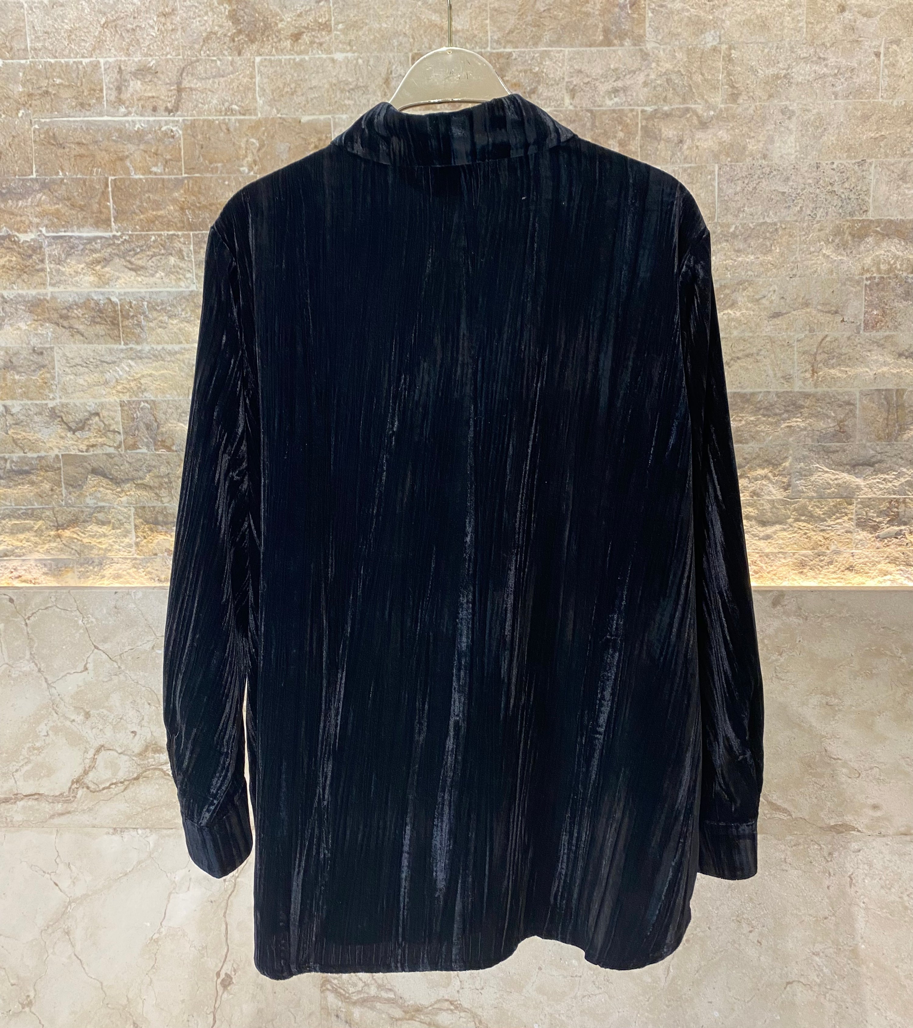 8401.3005 Collared Crushed Velvet Oversized Shirt - Brown Loft