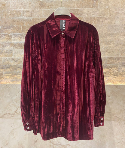 8401.3005 Collared Crushed Velvet Oversized Shirt - Brown Loft