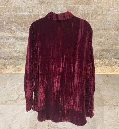 8401.3005 Collared Crushed Velvet Oversized Shirt - Brown Loft