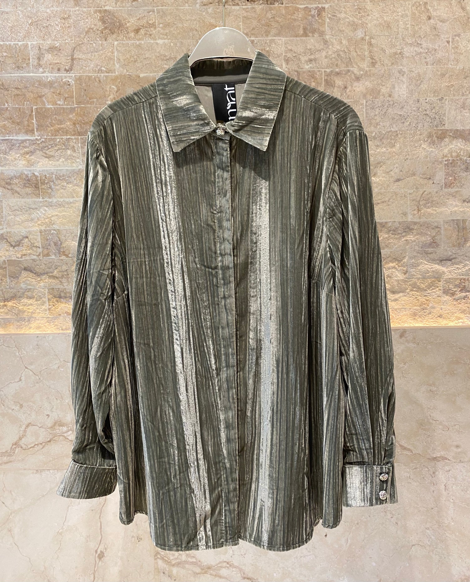 8401.3005 Collared Crushed Velvet Oversized Shirt - Brown Loft