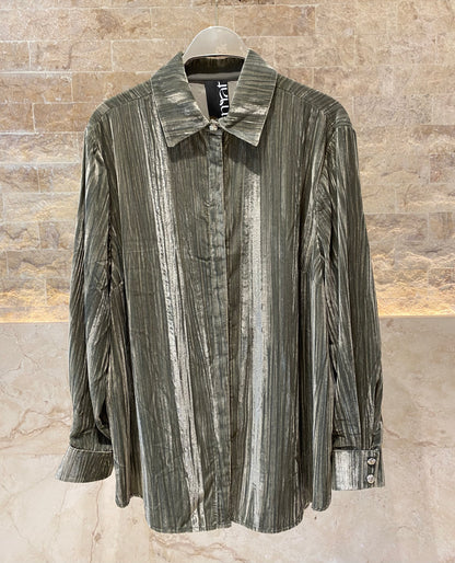 8401.3005 Collared Crushed Velvet Oversized Shirt - Brown Loft