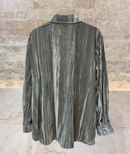 8401.3005 Collared Crushed Velvet Oversized Shirt - Brown Loft