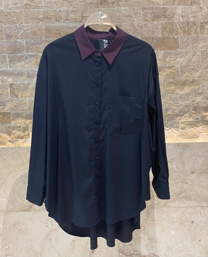 8401.3013 Long Back Oversized Shirt - Brown Loft