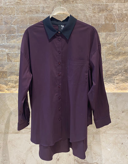 8401.3013 Long Back Oversized Shirt - Brown Loft