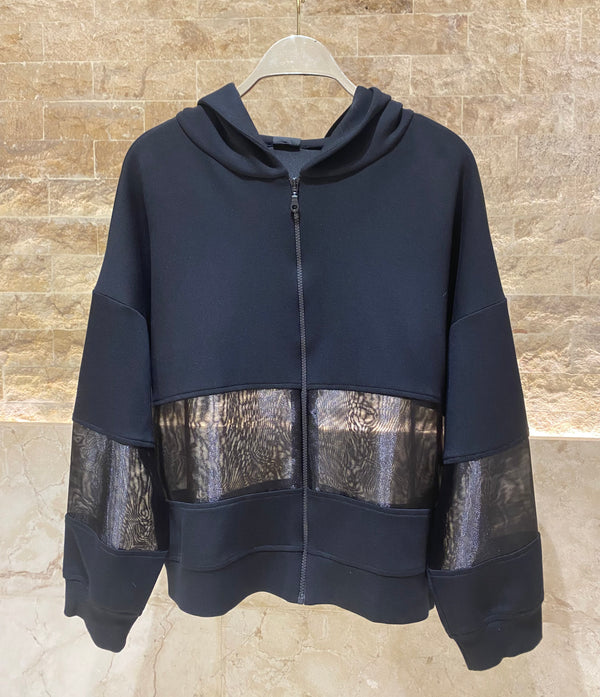 8401.4030/2016 Hoodie Sheer Jacket and Wide Leg Pants جاكيت هودي شفاف وبنطلون واسع الساق