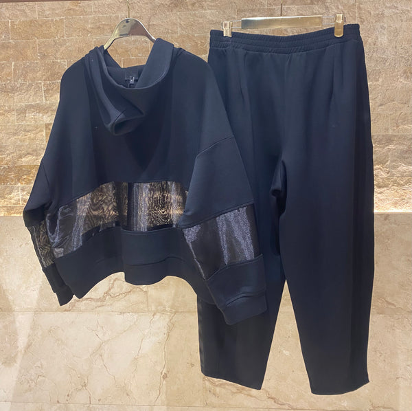 8401.4030/2016 Hoodie Sheer Jacket and Wide Leg Pants جاكيت هودي شفاف وبنطلون واسع الساق