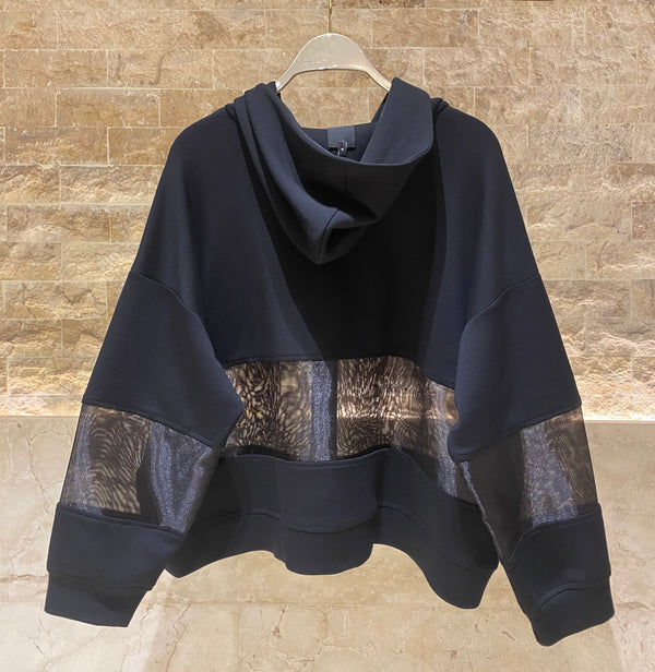 8401.4030/2016 Hoodie Sheer Jacket and Wide Leg Pants جاكيت هودي شفاف وبنطلون واسع الساق