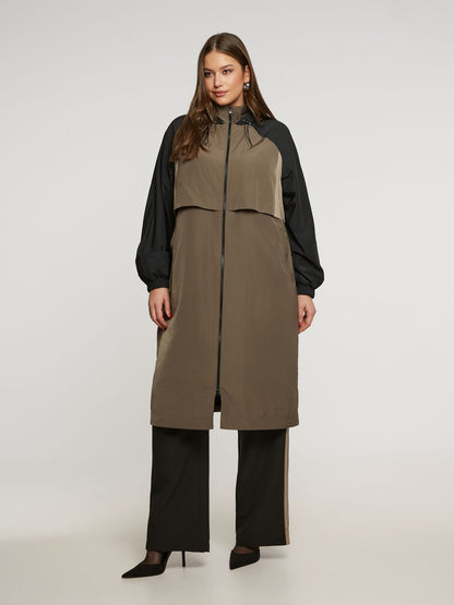 8401.4032 Hoodie Long Taffeta Oversized Jacket - Brown Loft