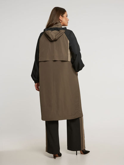 8401.4032 Hoodie Long Taffeta Oversized Jacket - Brown Loft