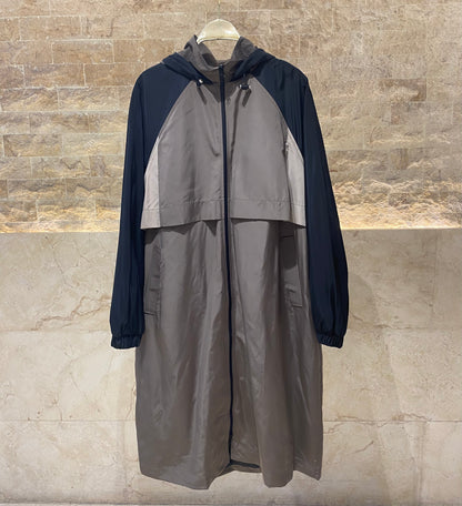 8401.4032 Hoodie Long Taffeta Oversized Jacket - Brown Loft