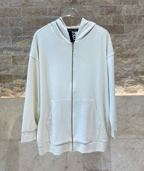 8401.4044/2041 Hoodie Ribbed Jacket and Wide Leg Ribbed Pants سترة بغطاء رأس مضلع وبنطلون واسع الساق مضلع