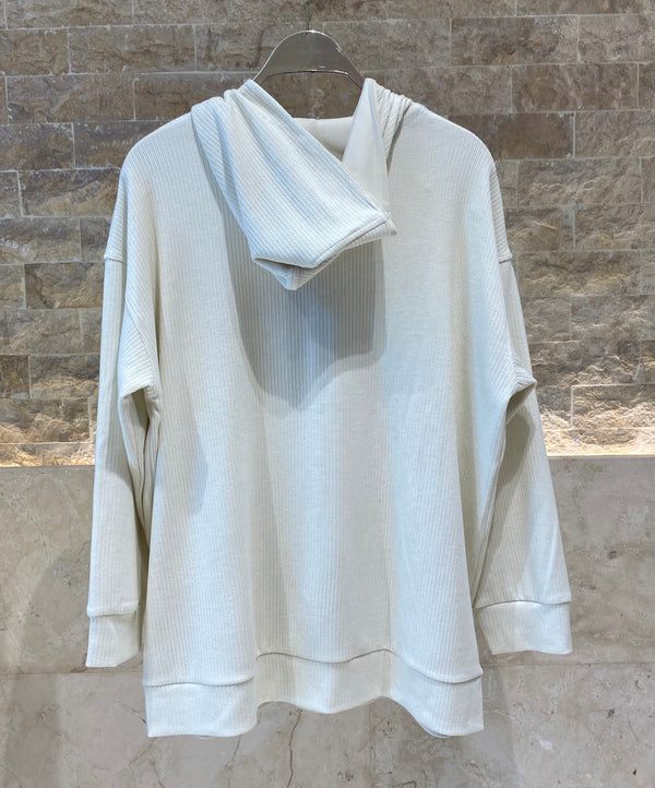 8401.4044/2041 Hoodie Ribbed Jacket and Wide Leg Ribbed Pants سترة بغطاء رأس مضلع وبنطلون واسع الساق مضلع