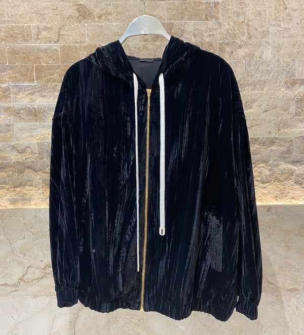 8401.4045  Hooded Crushed Velvet Oversized Jacket سترة كبيرة الحجم من المخمل المكسر بغطاء للرأس