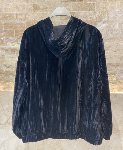 8401.4045  Hooded Crushed Velvet Oversized Jacket سترة كبيرة الحجم من المخمل المكسر بغطاء للرأس - Brown Loft