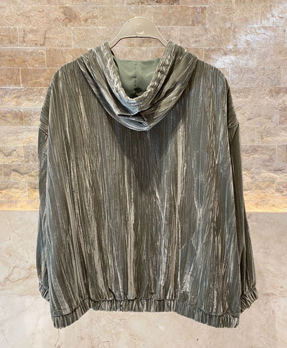 8401.4045  Hooded Crushed Velvet Oversized Jacket سترة كبيرة الحجم من المخمل المكسر بغطاء للرأس - Brown Loft