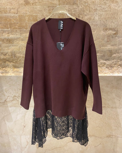 8401.5032 Rib Knit Lace Tunic Top - Brown Loft