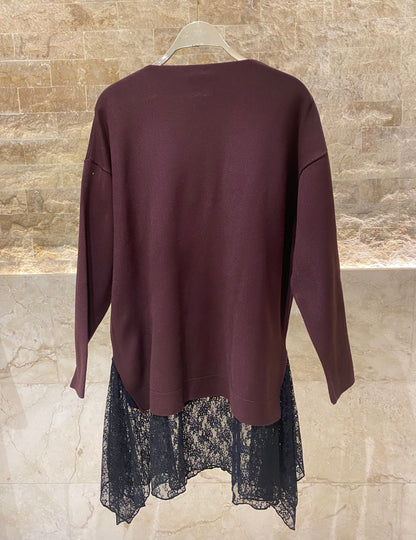 8401.5032 Rib Knit Lace Tunic Top - Brown Loft
