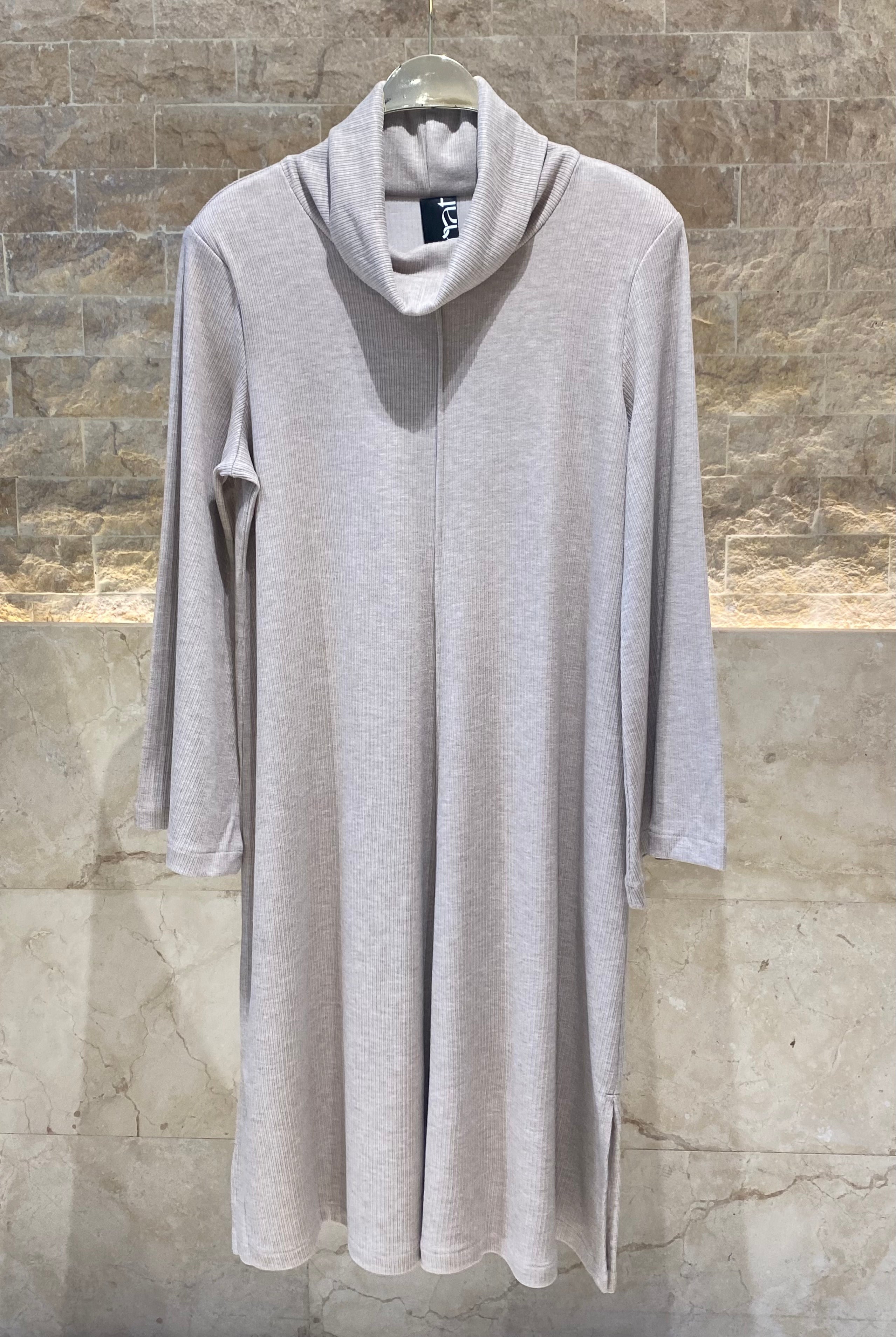 8401.7032 Cowl Neckline A Line Rib Dress - Brown Loft