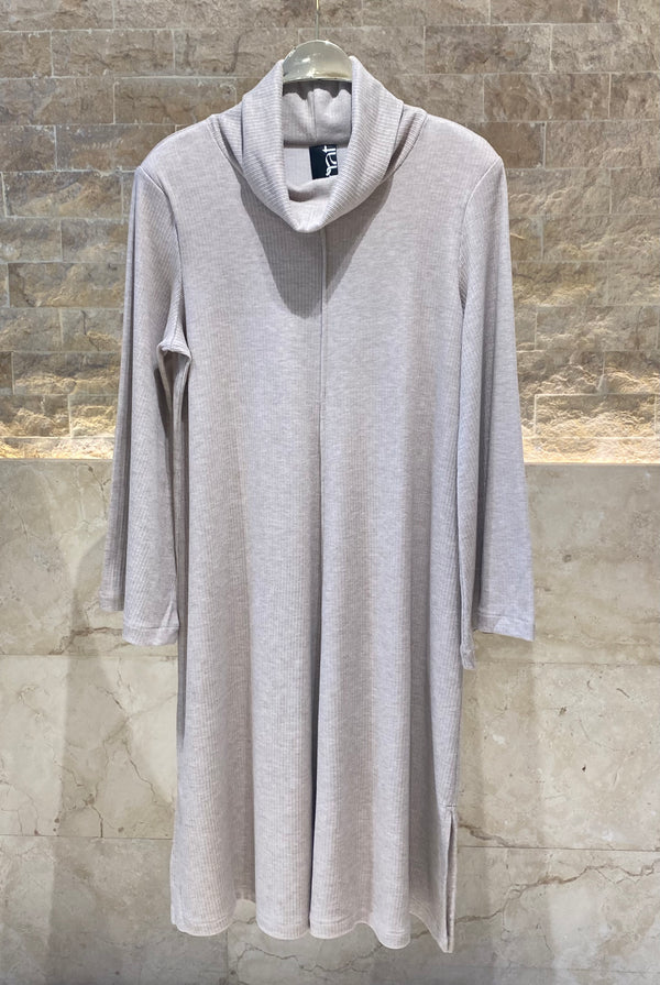 8401.7032 Cowl Neckline A Line Rib Dress فستان مضلع بفتحة رقبة على شكل حرف A