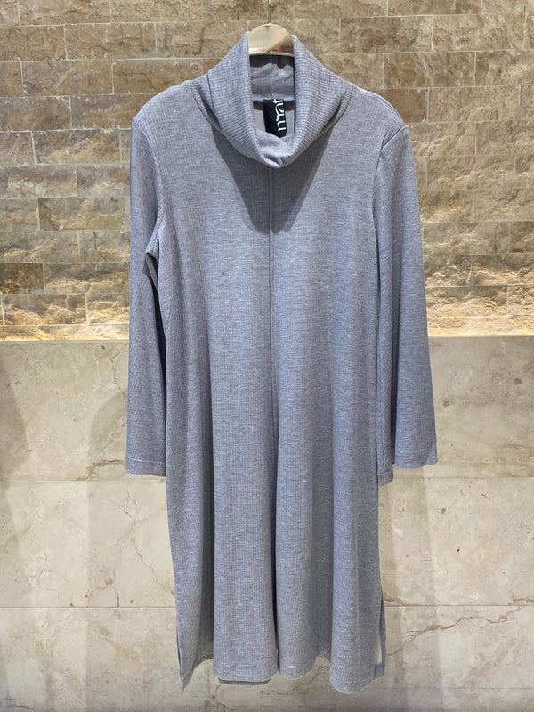 8401.7032 Cowl Neckline A Line Rib Dress فستان مضلع بفتحة رقبة على شكل حرف A