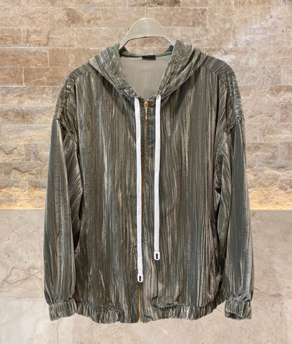 8401.4045  Hooded Crushed Velvet Oversized Jacket سترة كبيرة الحجم من المخمل المكسر بغطاء للرأس - Brown Loft