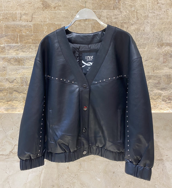 8404.4013 Eco Leather Loose Bomber Jacket سترة بومبر فضفاضة من الجلد البيئي
