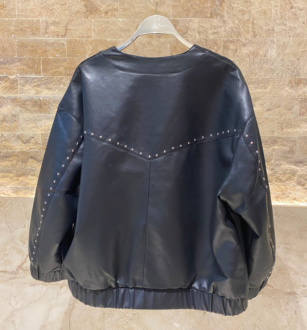 8404.4013 Eco Leather Loose Bomber Jacket سترة بومبر فضفاضة من الجلد البيئي