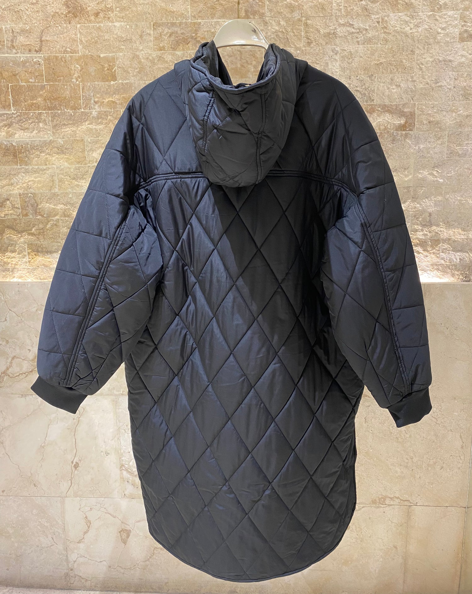8404.4043 Long Quilted Hoodie Coat - Brown Loft