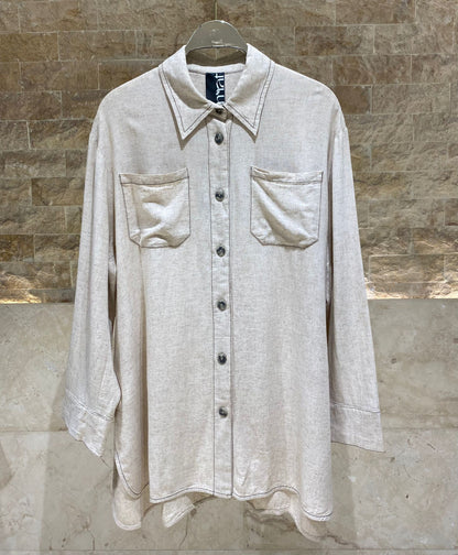 8501.3053  Oversized Long Back Linen Shirt قميص كتان واسع بظهر طويل - Brown Loft