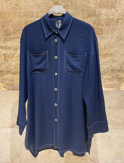 8501.3053  Oversized Long Back Linen Shirt قميص كتان واسع بظهر طويل - Brown Loft