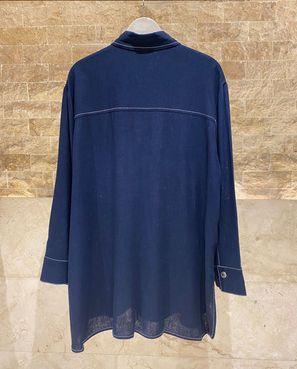8501.3053  Oversized Long Back Linen Shirt قميص كتان واسع بظهر طويل - Brown Loft