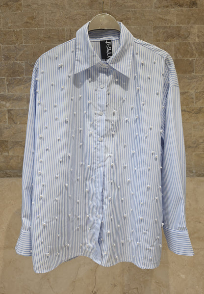 Pearl Detail Striped Shirt 8604.3019