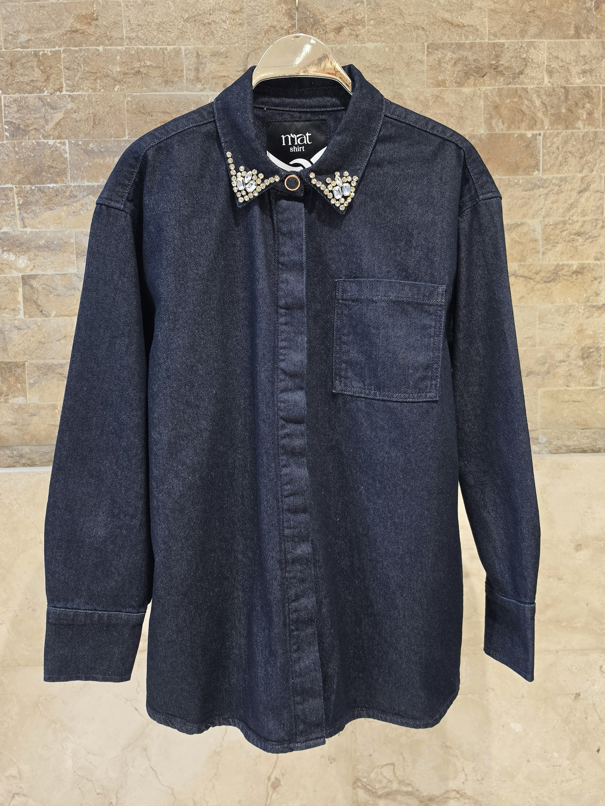 Strass Embellished Collar Denim Shirt 8641.3003