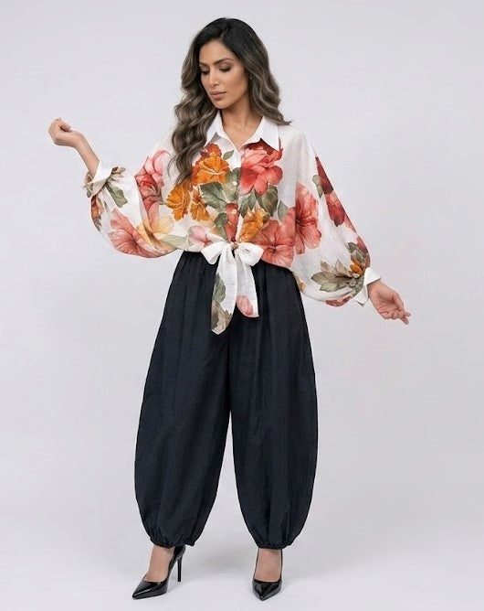 KD8971-7 Blossom Floral Print Shirt - Brown Loft