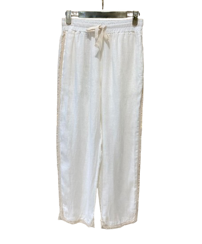 High Waist Linen Cropped Pants with Fringes