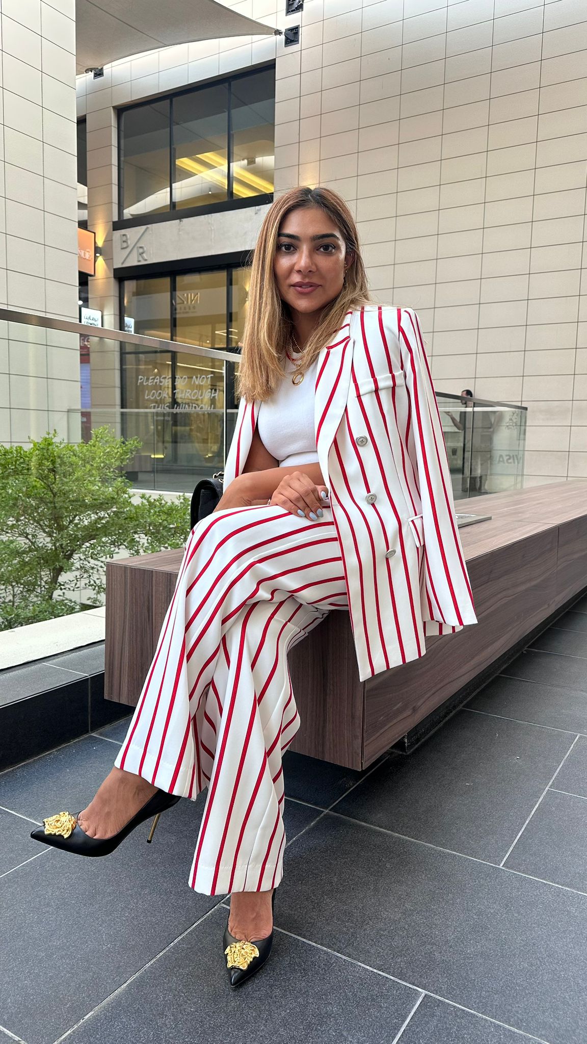 53-5004 Wide Leg Red Striped Pants - Brown Loft