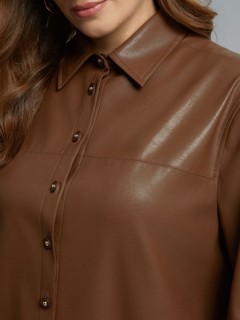 Faux Leather Button-Up Shirt 8601.3010