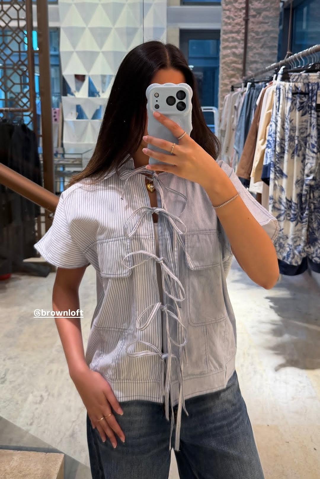 Ishita Pinstriped Shirt Jacket - Brown Loft