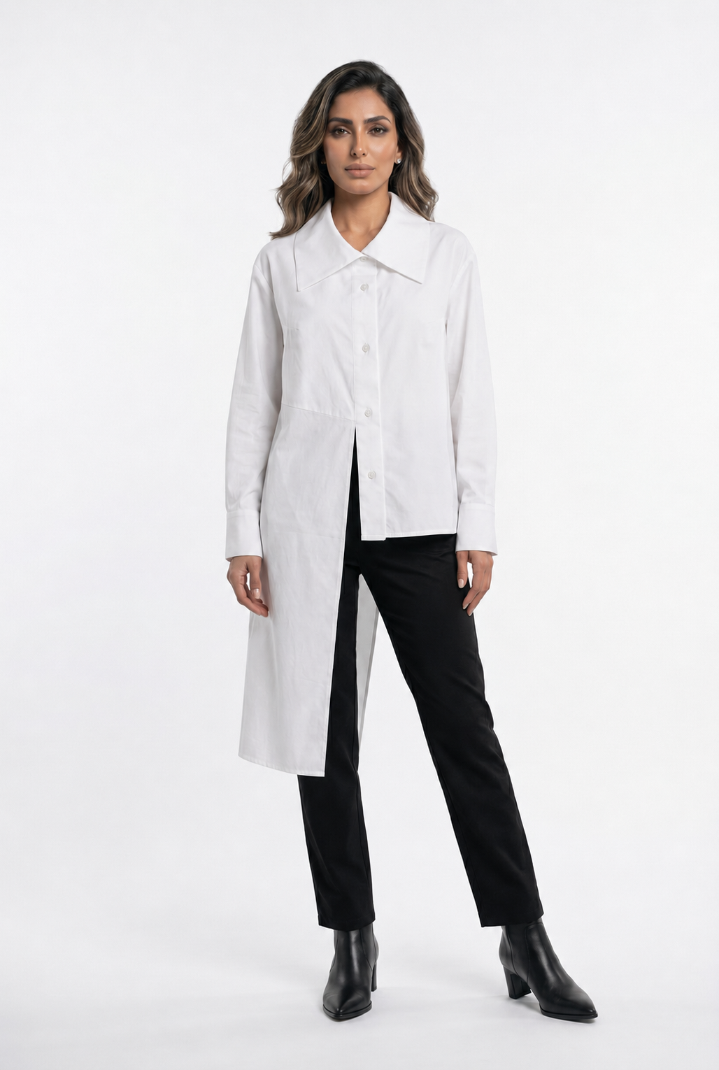 26SS-BZ352 Asymmetrical Longline White Shirt