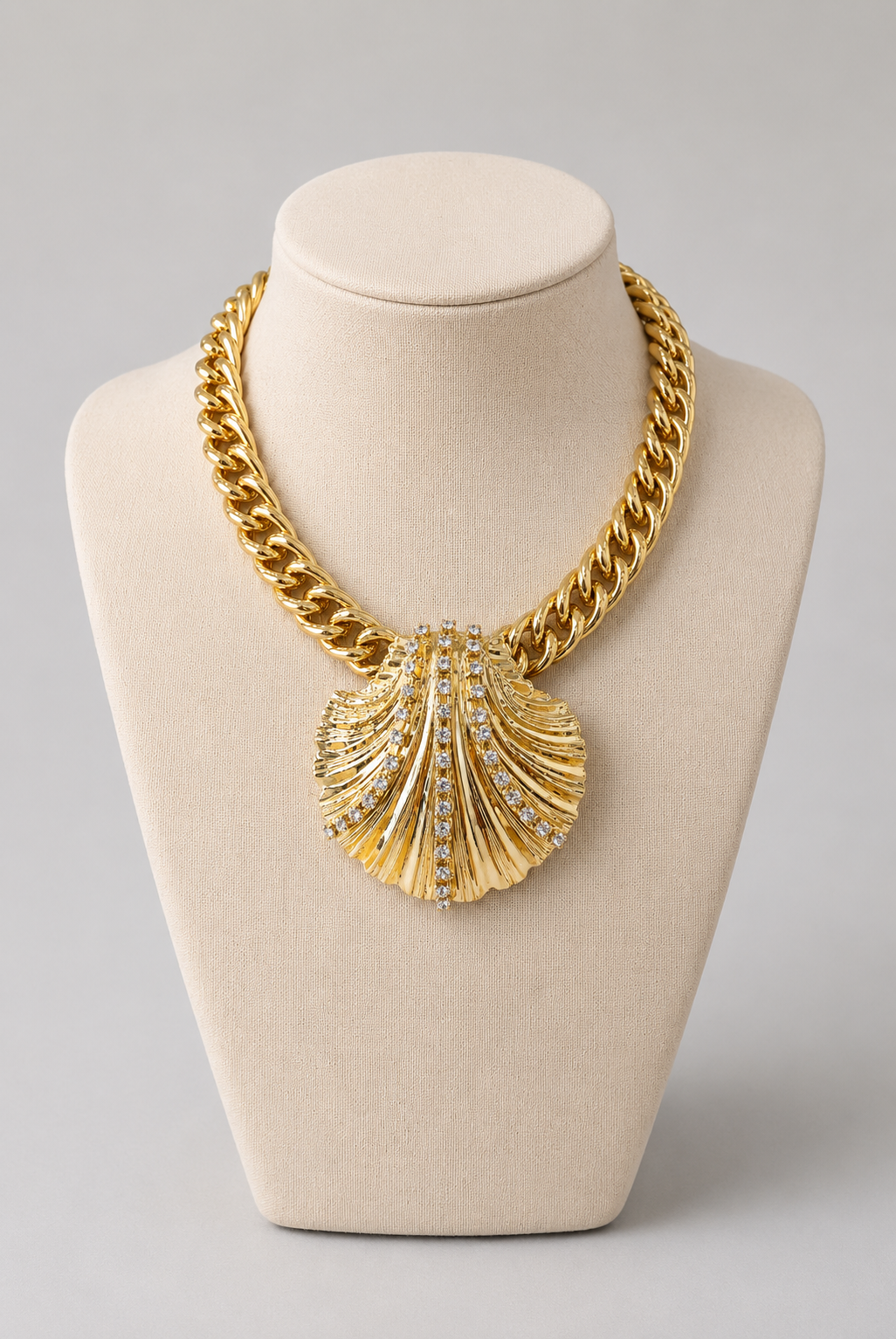 Concha Crystal 24K Plated Chunky Curb Chain Necklace