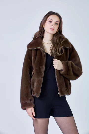 Alba Oversized Faux Fur Jacket - Brown Loft