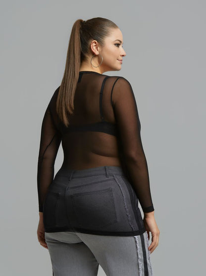 Sheer Mesh Long Sleeve Top 8601.1076