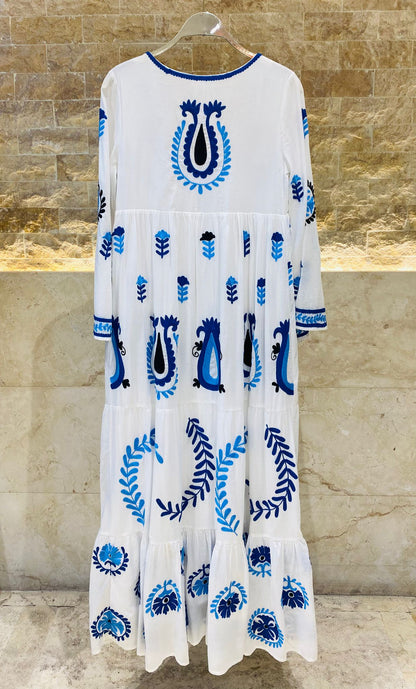 Tulip Embroidered Cotton Long Dress - AWS2-816 - Brown Loft