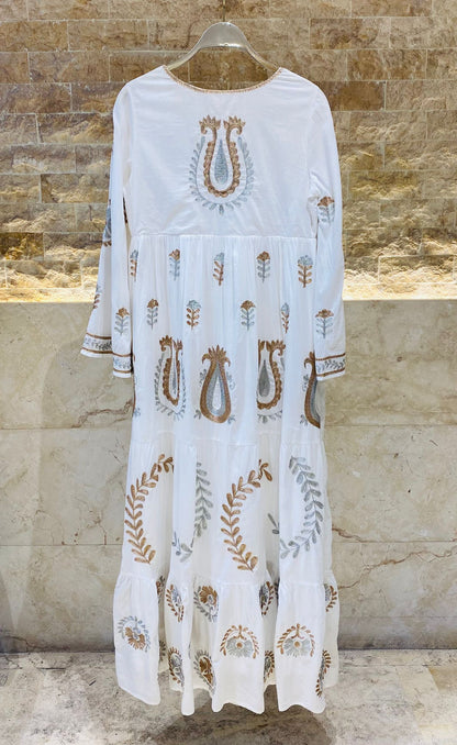 Tulip Embroidered Cotton Long Dress - AWS2-816 - Brown Loft