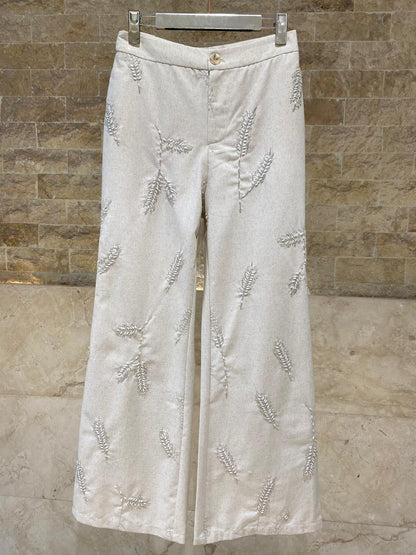Adelie Embroidered Linen Pants بنطال من الكتان المطرز - Brown Loft